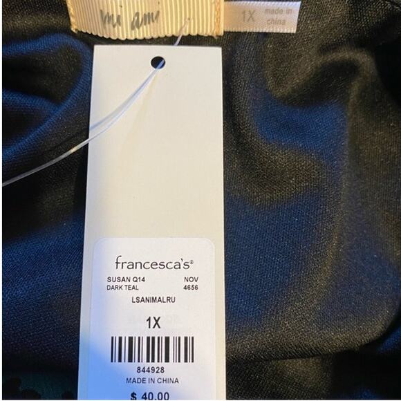 Mi Ami 1X Animal print teal wrap blouse silky crossover - Picture 6 of 6